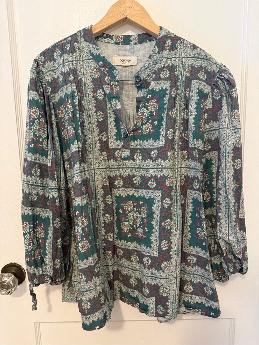 Green Floral Printed Peasant Blouse by Parsley